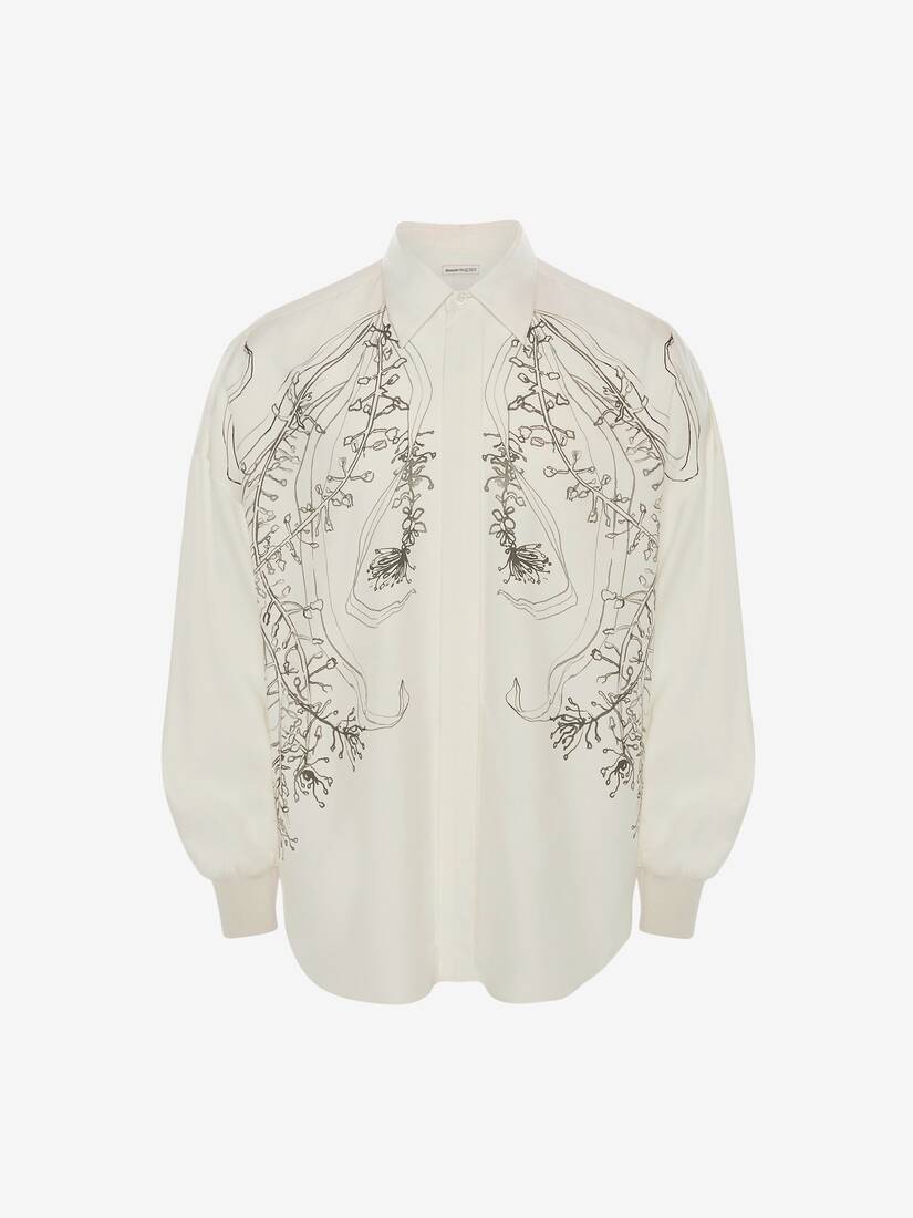 Camisas Alexander McQueen Meadow Print Dropped Shoulder Silk Hombre - Creme - Mexico 503-IDCYNM